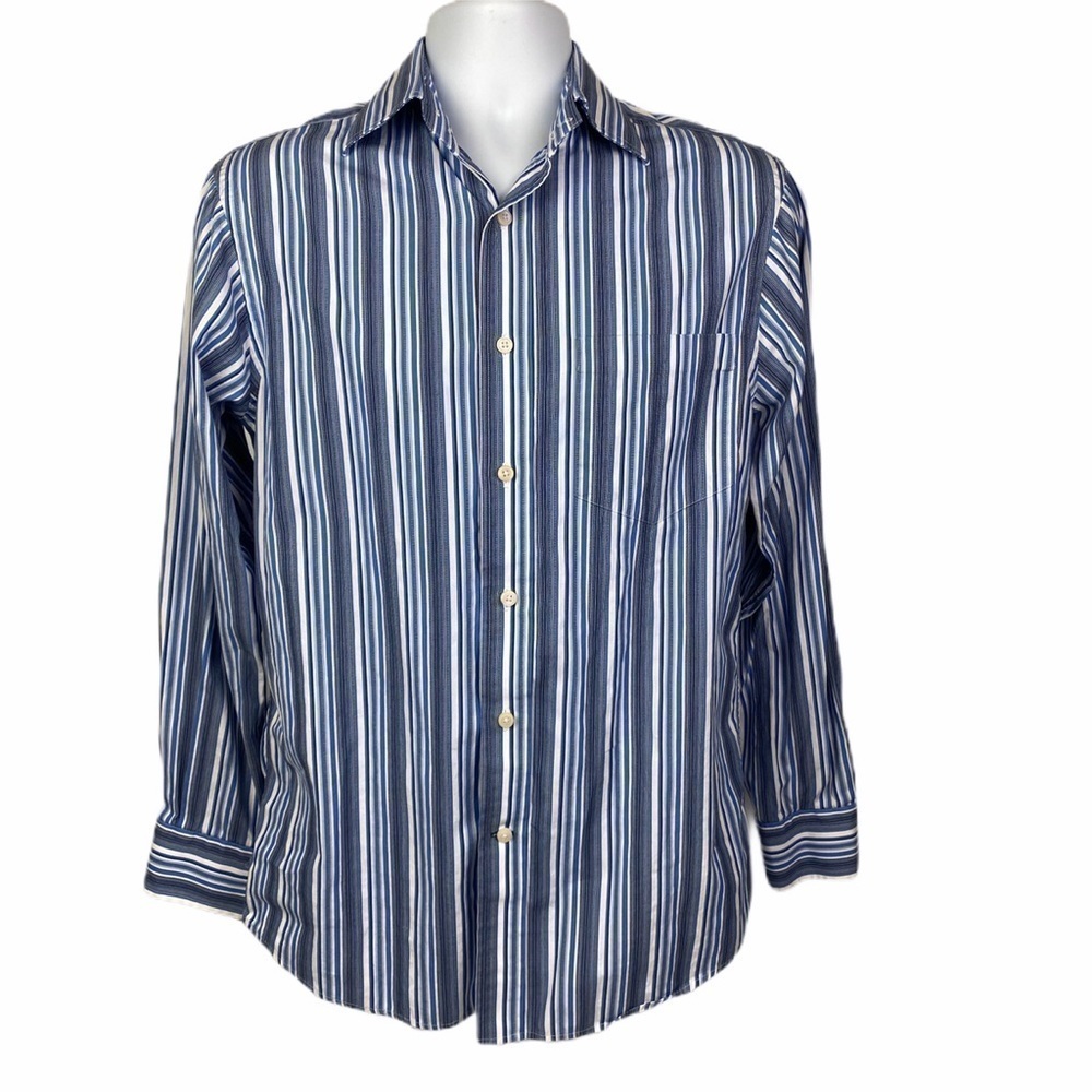 Express Striped Button-Down Shirt Men's Small Blue White Long Sleeve